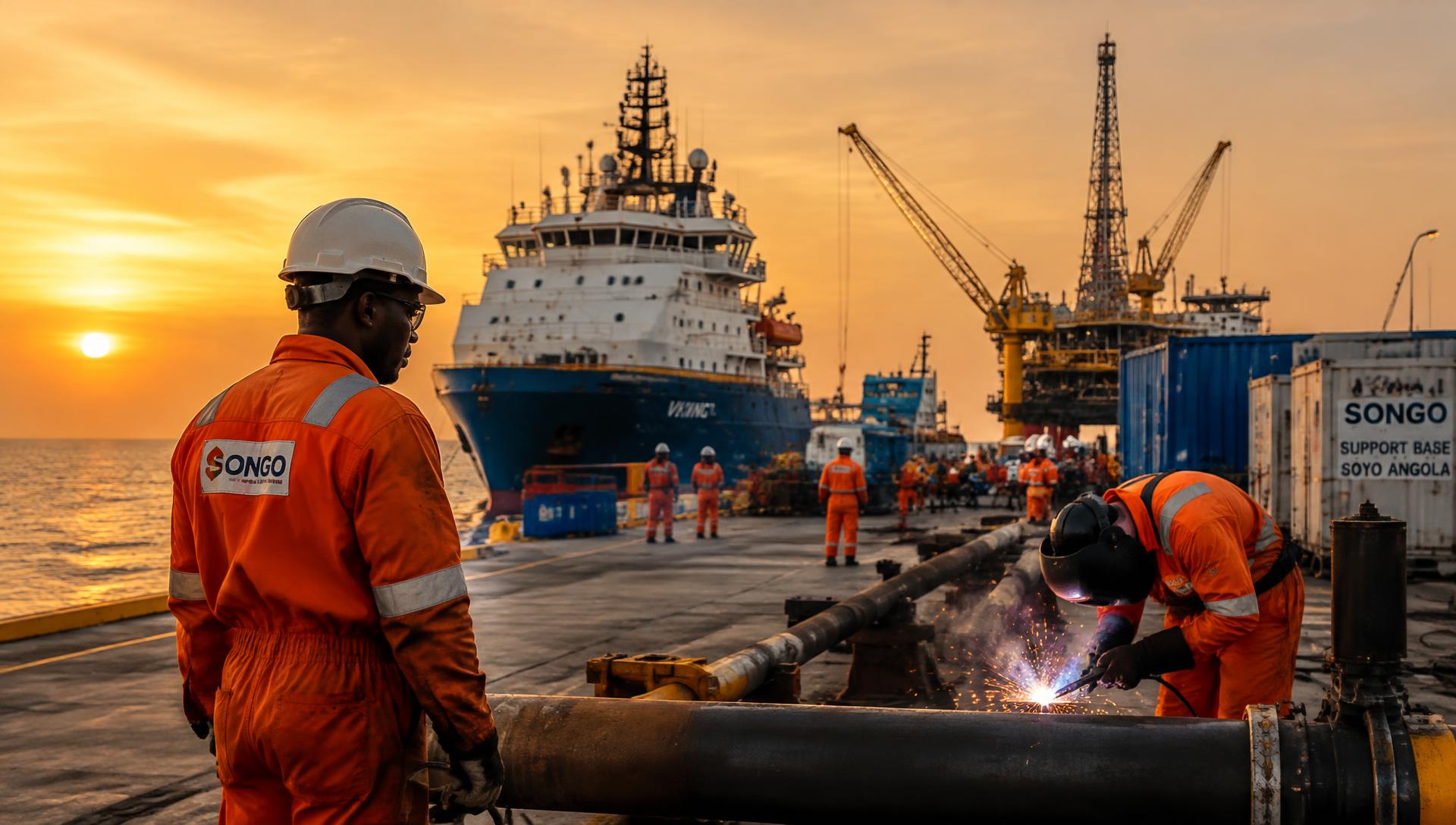 Técnicos da NGSUL em base de apoio offshore no Soyo